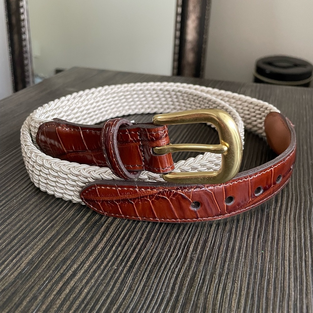 Brighton Elastic Cord Croc Embossed Leather Trim Belt Size 40 - Picture 7 of 7